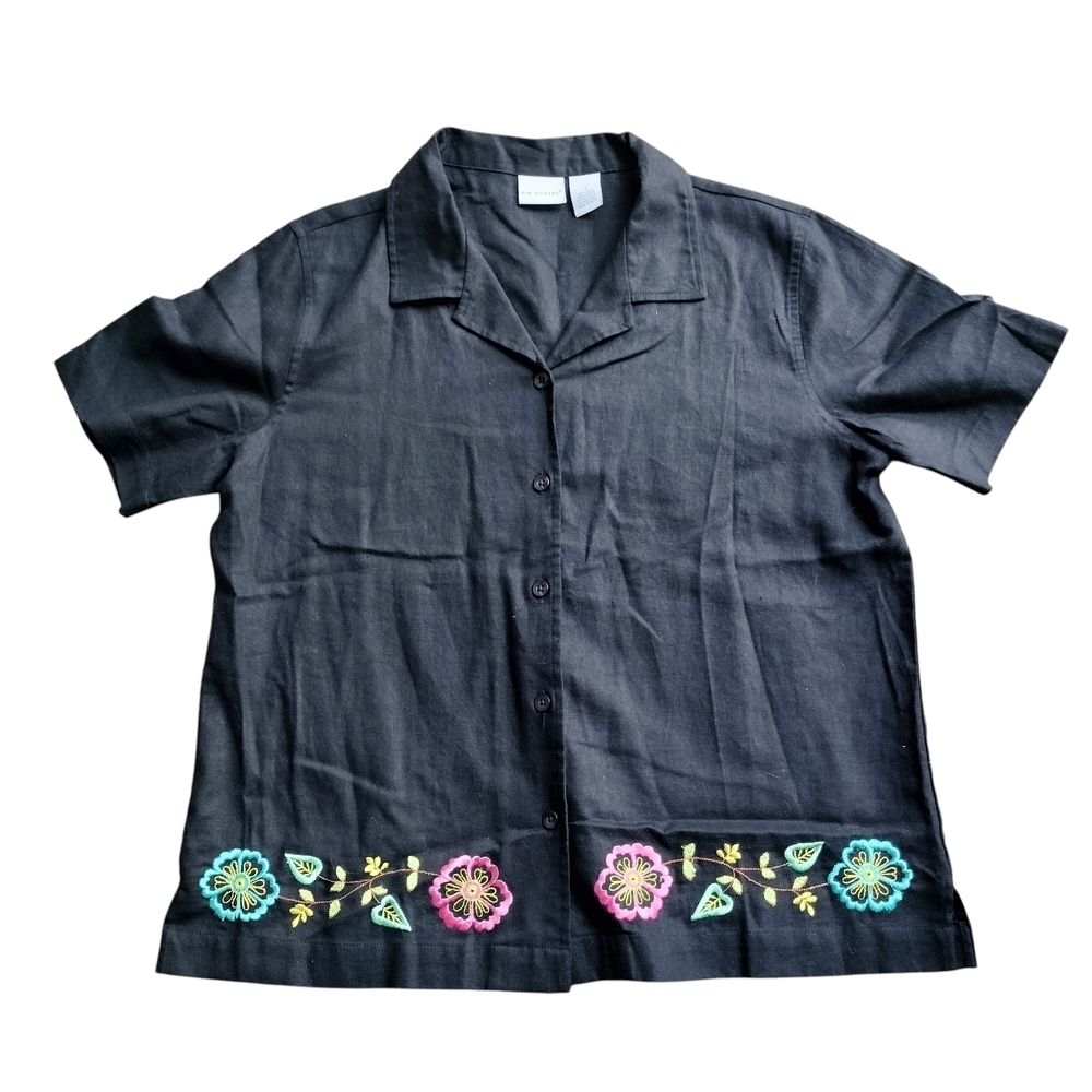 Kim Rogers Black Floral Embroidered Button-Down Shirt